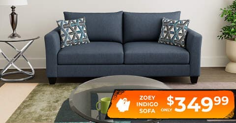 Zoey indigo sofa only $349.99!