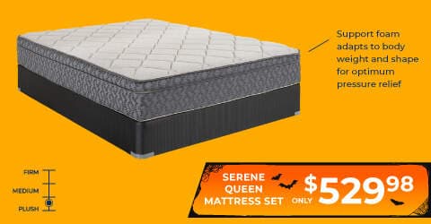 Serene Queen Mattress Set only $529.98. Firm, Medium, Plush. Support foam adapts to body weight and shape for optimum pressure relief.