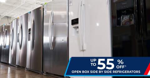 Up to 55% off of open box Side by side refrigerators.