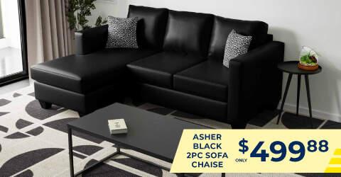 Asher black 2PC Sofa chaise only $499.88.