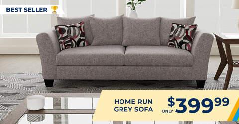 Best Seller! Home run grey sofa only $399.99.