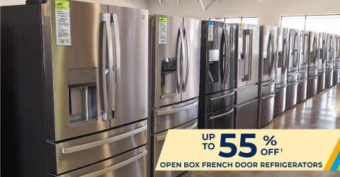 Up to 55% off of open box French door refrigerators.