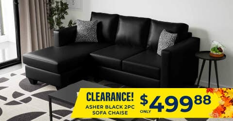 Clearance! Asher black 2PC sectional only $499.99.