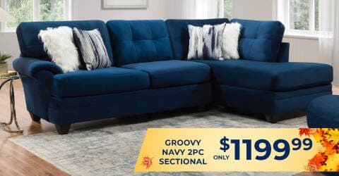 Groovy navy 2PC Sectional only $1,199.99.