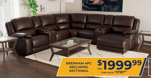 Brenham 4PC reclining Sectional Only $1,999.99. Comp Value $3,799. 2.
