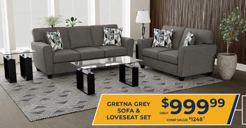 Gretna Grey Sofa and loveseat set. only $999.99. Comp value $1,248.2