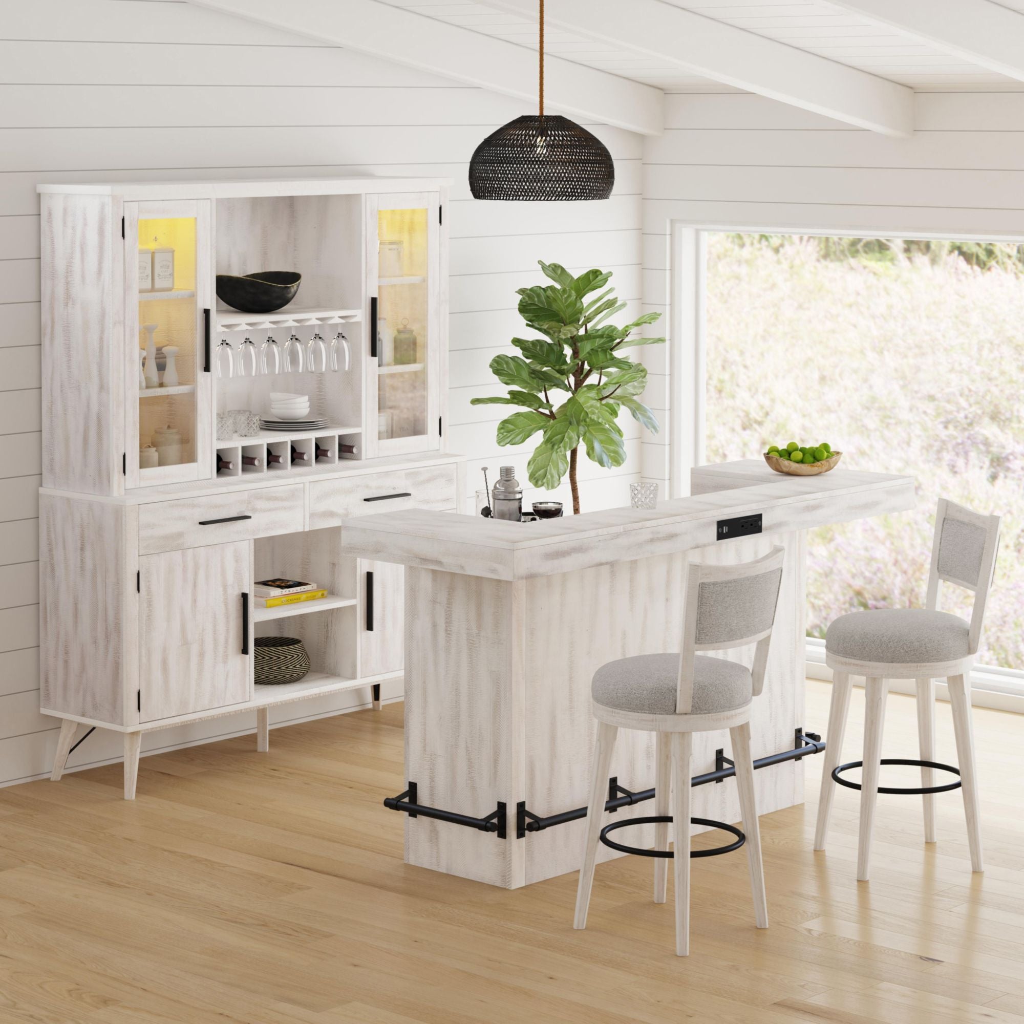 Rogen Rustic Bar Table with Ice Tray, USB and Power in Rustic White