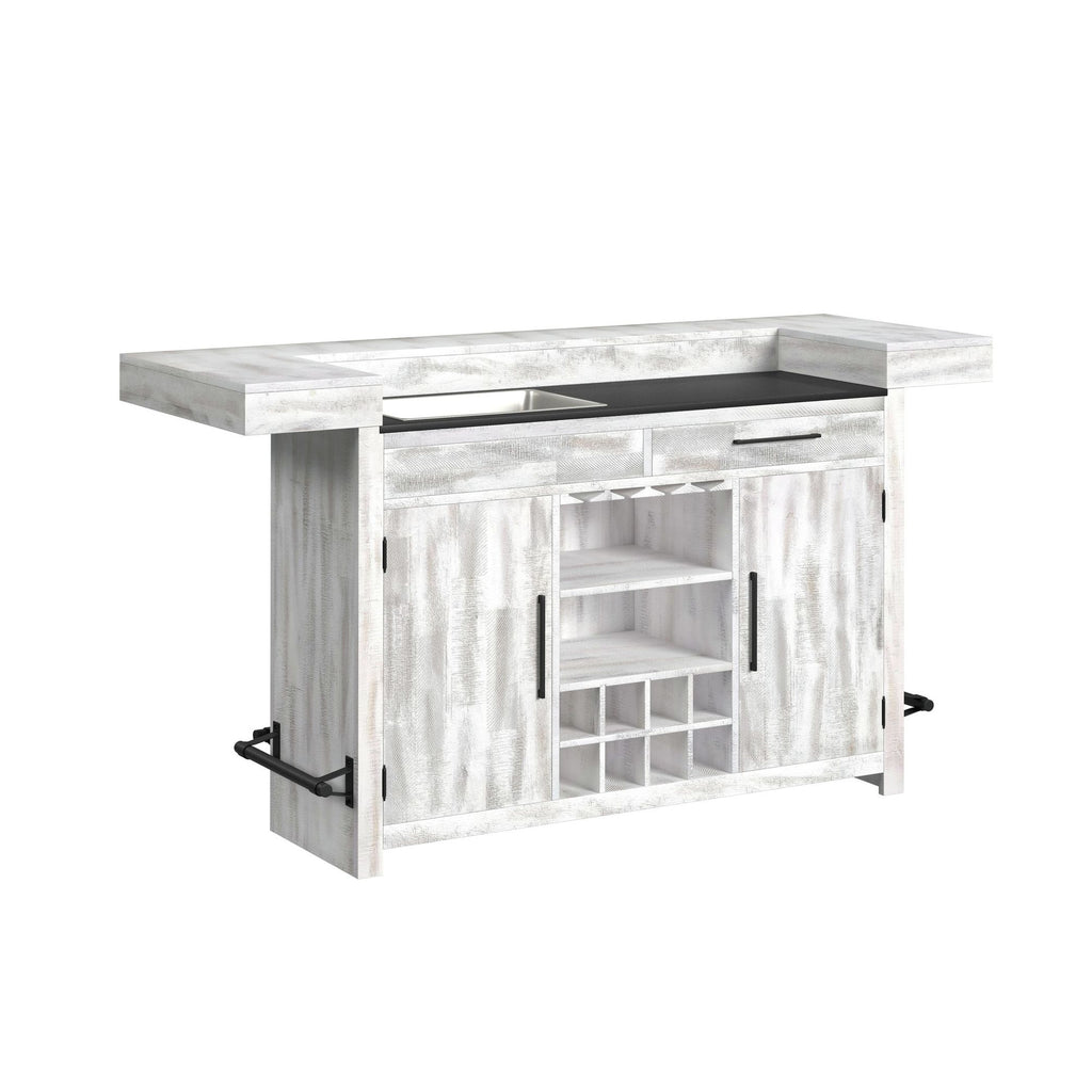 Rogen Rustic Bar Table with Ice Tray, USB and Power in Rustic White