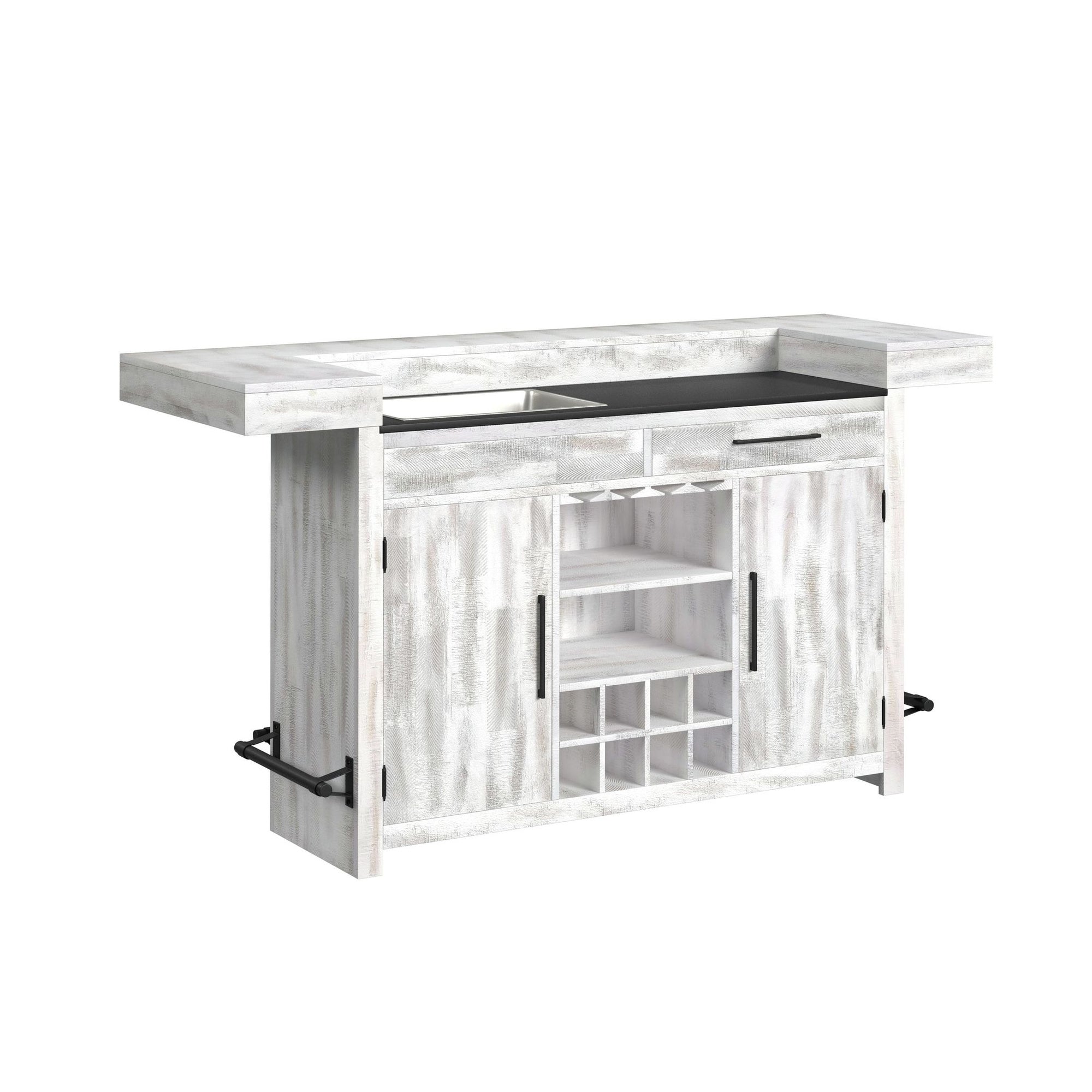 Rogen Rustic Bar Table with Ice Tray, USB and Power in Rustic White