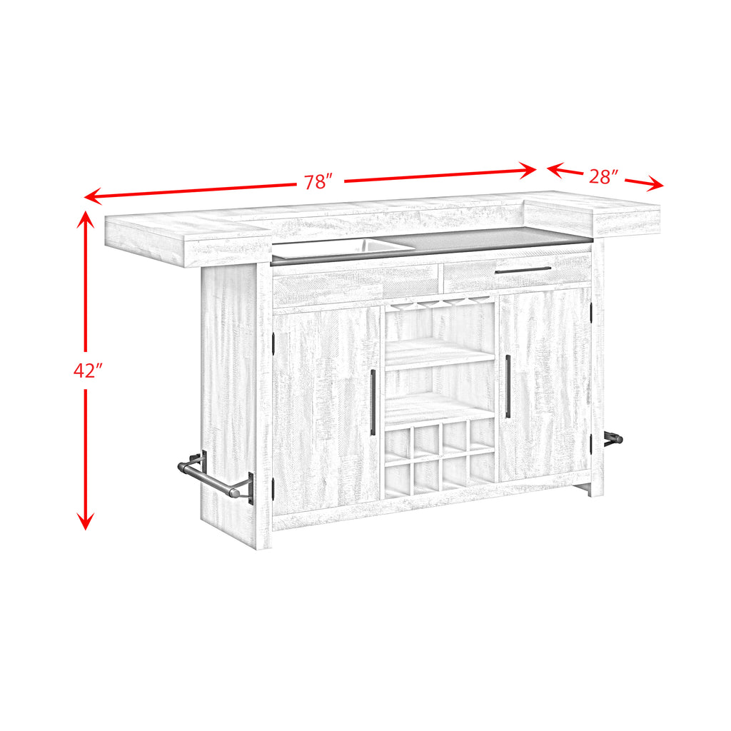 Rogen Rustic Bar Table with Ice Tray, USB and Power in Rustic White