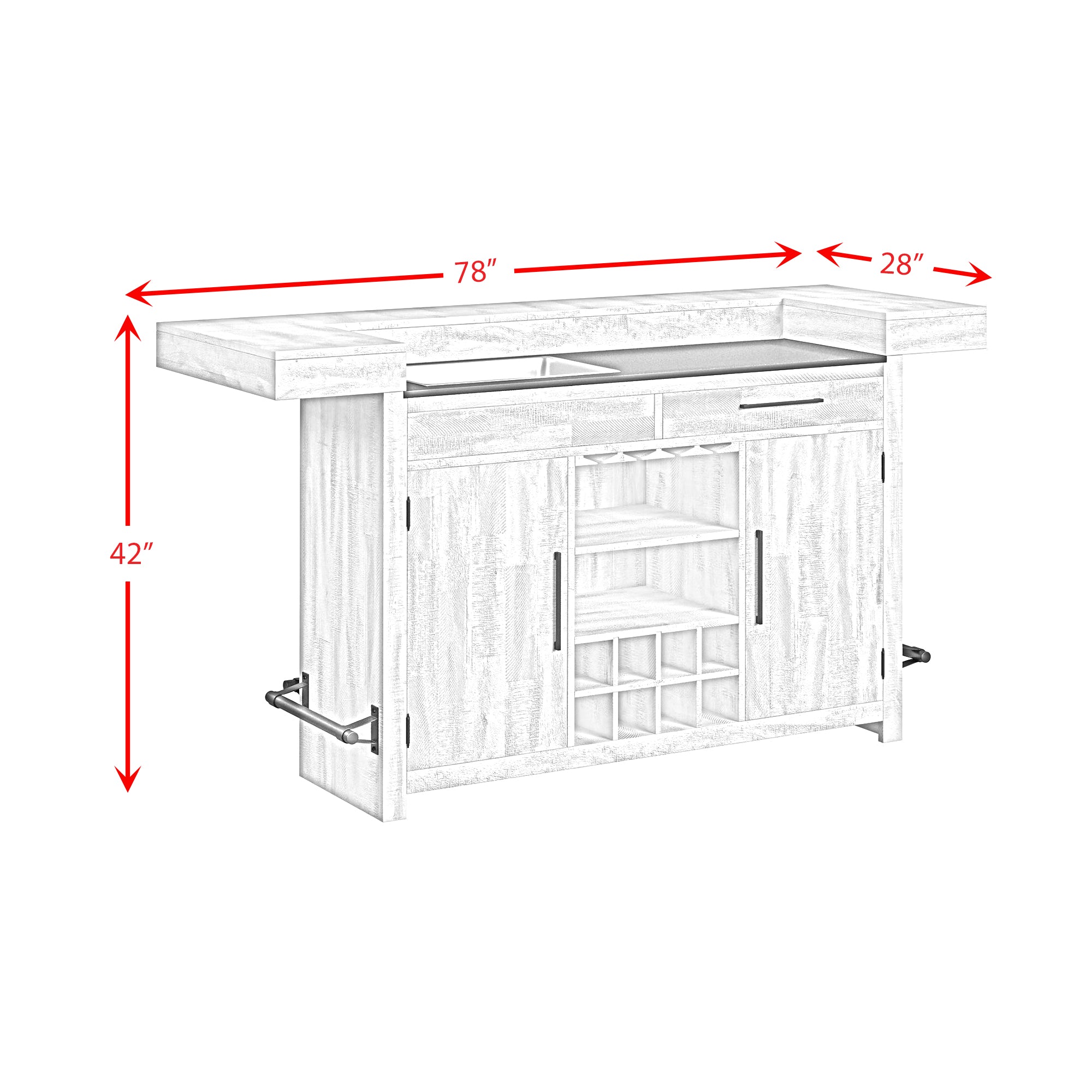Rogen Rustic Bar Table with Ice Tray, USB and Power in Rustic White
