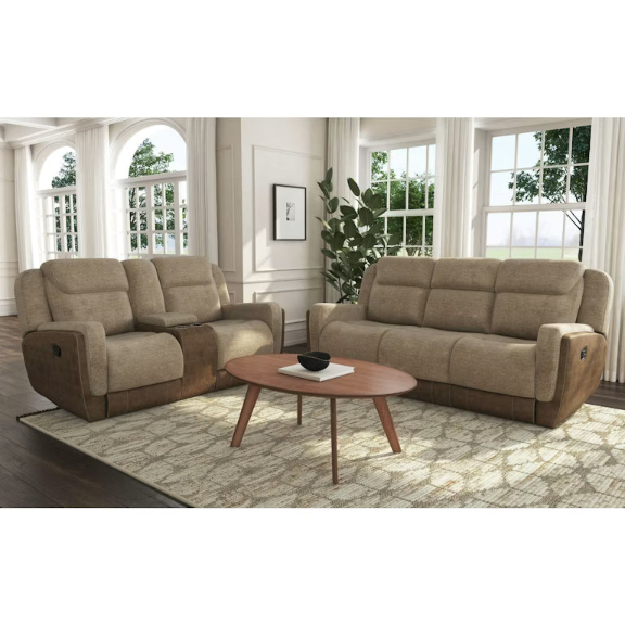 Holmes Beige Glider Reclining Console Loveseat